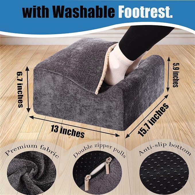 Foot Rest for Under Desk at Work, Office Footrest with Warm Feet Pocket,Ergonomic Under Desk Footrest with Washable Cover, Stool for Office Chair & Back &Pain Relief (Dark Gray+)