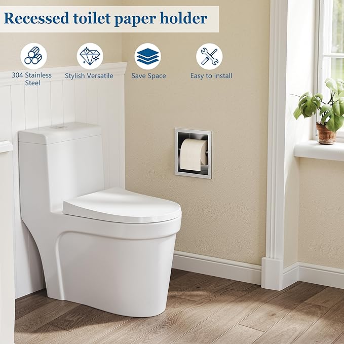 Neodrain Brushed Nickel Recessed Toilet Paper Holder - 304 Stainless Steel Built-in Wall Mount Bathroom Toilet roll Holder Tissue Dispenser for Mega Rolls (Brushed)