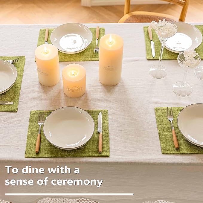 Home Brilliant Green Placemats Set of 8 Washable Place Mats Linen Placemats Heat Resistant Table Mats for Wooden Table Indoor Outdoor Spring Decor, Lime Green