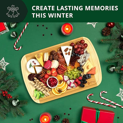 ROYAL CRAFT WOOD Wooden Cutting Boards for Kitchen Meal Prep & Serving - Bamboo Wood Serving Board Set with Deep Juice Groove Side Handles - Charcuterie & Chopping Butcher Block for Meat
