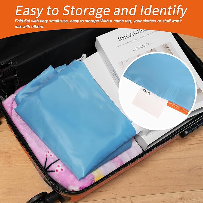 Polecasa Extra Heavy-Duty Laundry Bag 28x36”- Machine Washable Large Storage Bag with Reinforced Handles & Drawstring Closure & ID Tag for College Dorm Travel -Gulf Blue