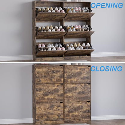 BORNOON Shoe Cabinet with 6 Flip Drawers, Slim Narrow Shoe Storage Cabinet, Freestanding Shoe Organizer for Entryway, Hallway, Foyer