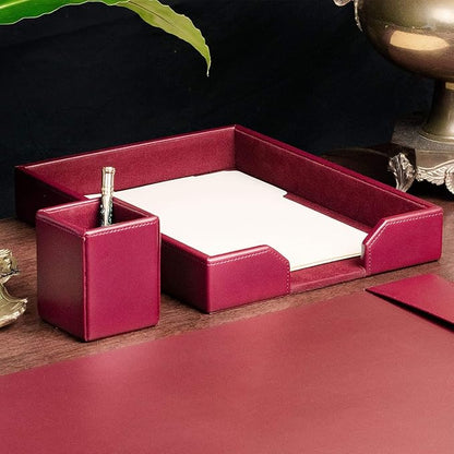 Dacasso Burgundy Bonded Leather Luxury Letter Tray Holder & Paper Organizer for Desk - Executive Desk Decor & Office Organization Essential