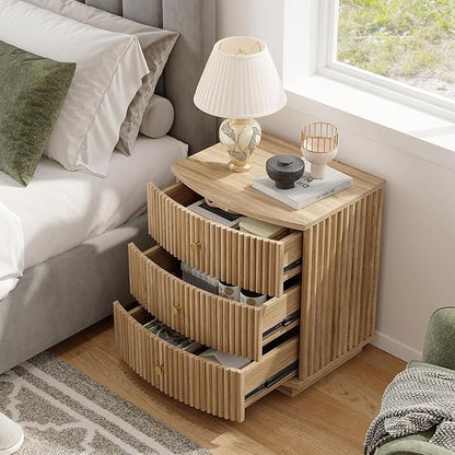 Dresser for Bedroom,6-Drawer Dresser, Mondern Wide Chest of Drawers with Fluted & Curved Design, Large Storage Chest for Bedroom, End Table for Living Rooms, （Natural*2）