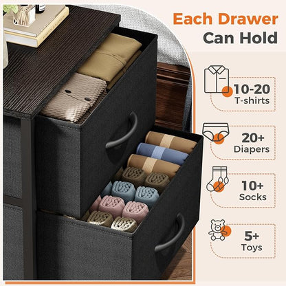 Sweetcrispy Nightstand Set of 2 with 2 Storage Drawers, 20" Height Small Bed Side Furniture End Table, Wooden Top Fabric Cabinet Kids Mini Dresser for Bedroom, Closet, Entryway, College Dorm, Black