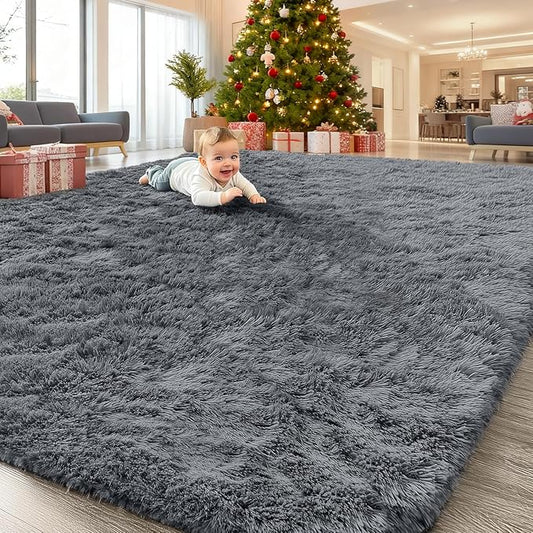 OLANLY 7x8 Machine Washable Large Area Rugs for Living Room, Bedroom, Soft Fluffy Shaggy Bedside Rug, Indoor Floor Carpet for Kids Girls and Boys, Dorms, Nursery, Home Decor Aesthetic, Grey