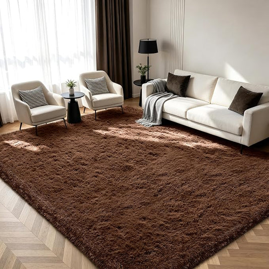 Shag Area Rugs for Bedroom Living Room,6X9 Ultra Soft Fluffy Area Rugs for Dorm,Indoor Carpet Plush Rugs for Home Decor,Brown