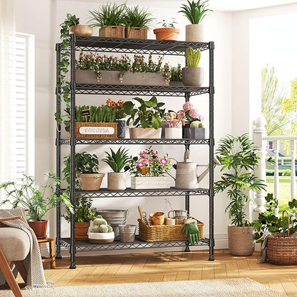 REIBII 5-Tire Storage Shelves, Wire Shelving Load 1000LBS Metal Shelves for Storage Adjustable Garage Shelving Unit Wire Shelf Rack Kitchen Storage Rack Pantry Shelves 31.5''W x 15.7'' D x 71''H