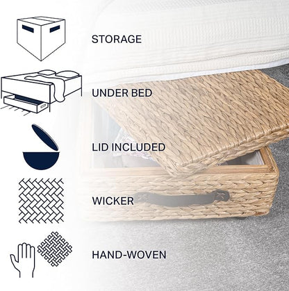 happimess BSK1006A 26.38" Chett Minimalist Hand-Woven Hyacinth/Wood Underbed Storage Bin with Wheels and Handles for Storage and Decoration in Bathroom, Bedroom, Closet, Entryway, Guest Room, Natural