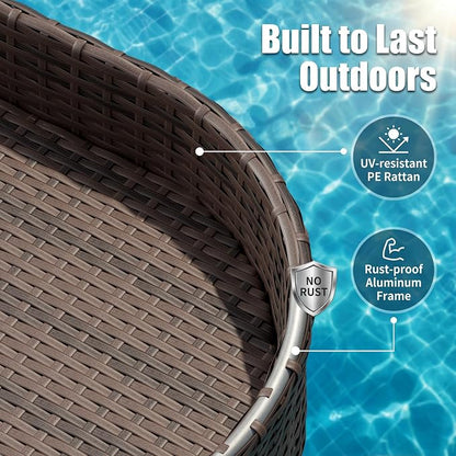 Greesum Wicker Pool Floating Tray, 38”x20” Oval Portable Serving Tray for Holding Fruits, Drinks & Essentials, Suitable for Pool Activities, Bathtub, Hot Tub, Beach Parties, Brown