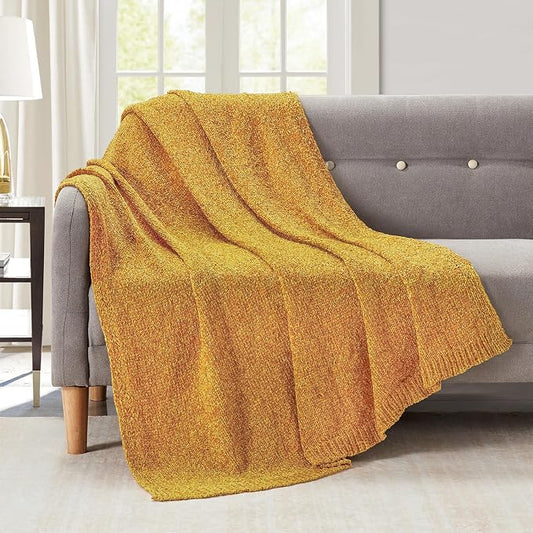 BOURINA Chenille Throw Blanket for Couch Sofa Chair Bed Home Decoration, Soft Warm Cozy Blanket for All Season（50" x 60", Yellow）