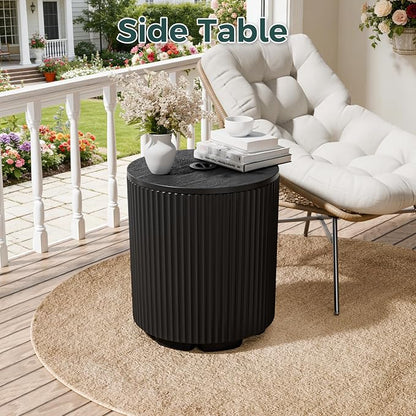 Outdoor Umbrella Stand with Hole, in Pool Umbrella Stand with Weighted Water Filled Bladder, Fluted Vertical Ribbed Design, All Weather Umbrella Side Table Base, Patio Umbrella Base, Black