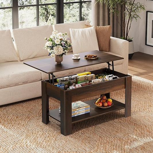 WLIVE Coffee Table, 39" Lift Top Coffee Table with Hidden Compartment, Storage Shelf and Lifting Top for Home Living Room, Office and Reception Room,Espresso