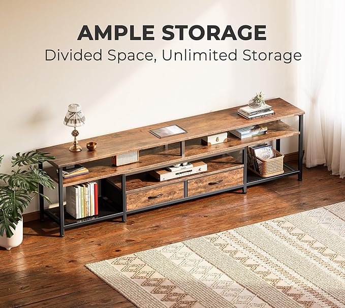 Huuger TV Stand for 75 80 Inch TV, Entertainment Center with Power Outlets and LED Lights, 70.9 Inch TV Console for Living Room, Media Console with Drawers and Shelves, Rustic Brown