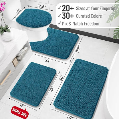 OLANLY Small Bathroom Rugs 24x16, Extra Soft Absorbent Chenille Bath Rugs, Rubber Backing Quick Dry, Machine Washable Bath Mats for Bathroom Floor, Tub and Shower, Home Decor Accessories, Peacock Blue