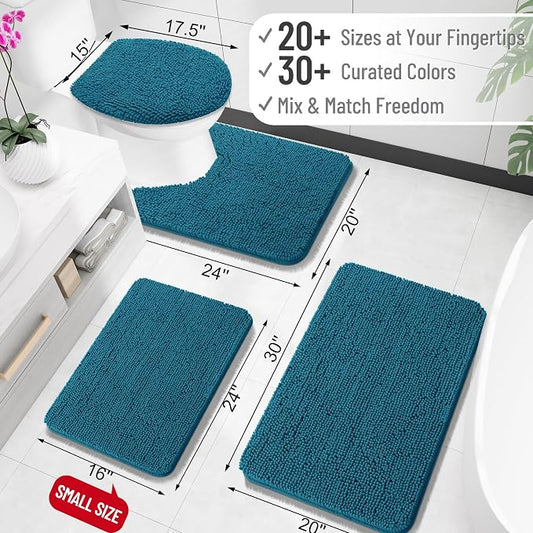 OLANLY Small Bathroom Rugs 24x16, Extra Soft Absorbent Chenille Bath Rugs, Rubber Backing Quick Dry, Machine Washable Bath Mats for Bathroom Floor, Tub and Shower, Home Decor Accessories, Peacock Blue
