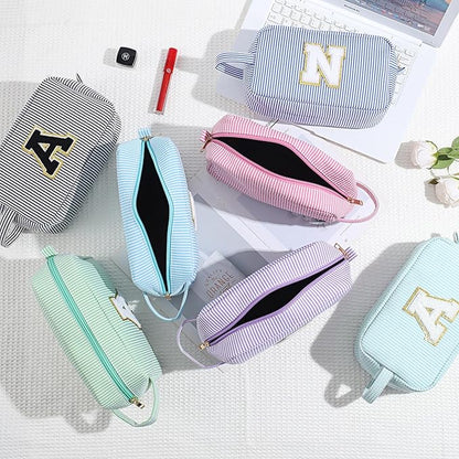 YOOLIFE Initial Cosmetic Bag for Women - Monogram Cute Makeup Bag Cosmetic Case Toiletry Pouch for Women Her Best Friend Sister Teacher, Personalized Birthday Gifts for Women, Blue I