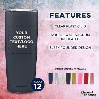 Custom Pipette Stainless Steel Coffee Tumblers 20 oz. Set of 12, Personalized Bulk Pack - Double Wall, Perfect for Coffee, Hot Cocoa, Other Hot & Cold Beverages - Charcoal