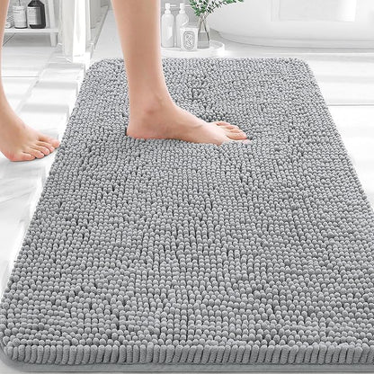 OLANLY Bathroom Rugs 30x20, Extra Soft Absorbent Chenille Bath Rugs, Rubber Backing Quick Dry, Machine Washable Bath Mats for Bathroom Floor, Tub and Shower, Home Decor Accessories, Light Grey