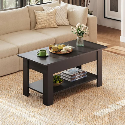 WLIVE Coffee Table, 39" Lift Top Coffee Table with Hidden Compartment, Storage Shelf and Lifting Top for Home Living Room, Office and Reception Room, Black