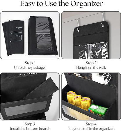 Giraffe Creation Over Door Organizer with 4 Large Capacity Pockets, Hanging Organizer Storage for Closet Bathroom Nursery Bedroom Dorm, Toys Cosmetics Sundries and Baby Essentials, Black