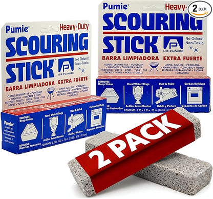 PUMIE Scouring Stick 2 Pack, Toilet Bowl Ring Remover, Heavy Duty Extra Strong Pumice Cleaning Bar, Pumice Stone for Cleaning Toilet Rings, Bathroom & Kitchen Stains by USPumice
