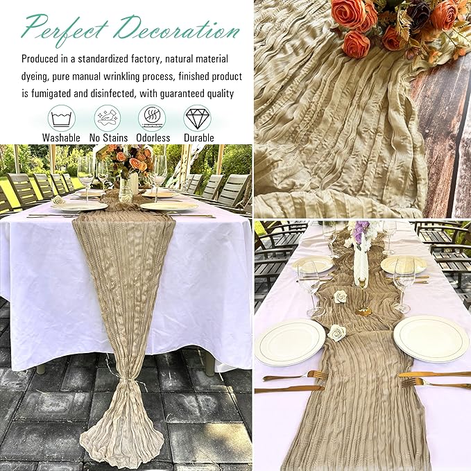 8 Pack Brown Cheesecloth Table Runner 22 x 108 inch Coffee Gauze Cheese Cloth Table Runner Bulk for Rustic Wedding Baby Shower Birthday Party Boho Table Decor