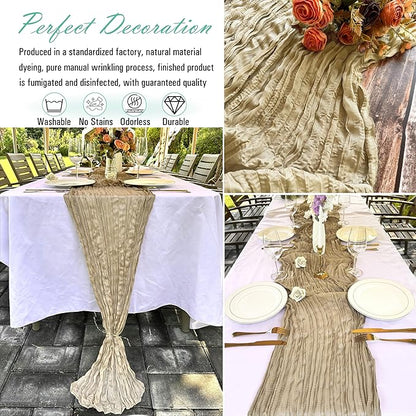 8 Pack Brown Cheesecloth Table Runner 22 x 108 inch Coffee Gauze Cheese Cloth Table Runner Bulk for Rustic Wedding Baby Shower Birthday Party Boho Table Decor