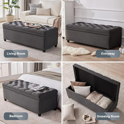 Mangodan 50" Storage Ottoman Bench, Tufted Ottoman with Storage for Living Room, Large End of Bed Ottomans, Modern Entryway Benchs, Window & Bedroom Benches for Foot of Bed (Darkgray)