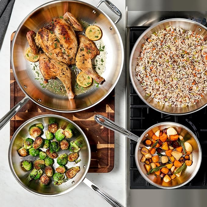 All-Clad D3® Stainless Steel 12 inch Frying Pan With Lid- Made in the USA- The Original Bonded Professional Cookware- Oven Safe & Induction Compatible