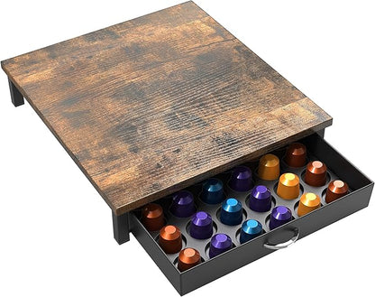 Deco Brothers Wooden Coffee Pod Drawer Compatible with 42 Nespresso Original Line Capsules, Rustic Brown