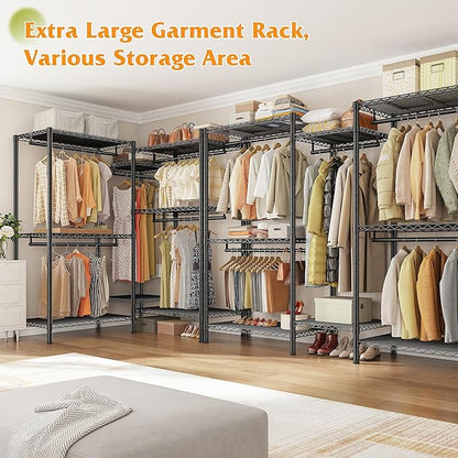Raybee L Shaped Clothes Rack for Corner, Clothing Racks for Hanging Clothes, 900LBS Heavy Duty Clothes Rack Garment Rack 74.5" W X 18" D X 77" H, Black