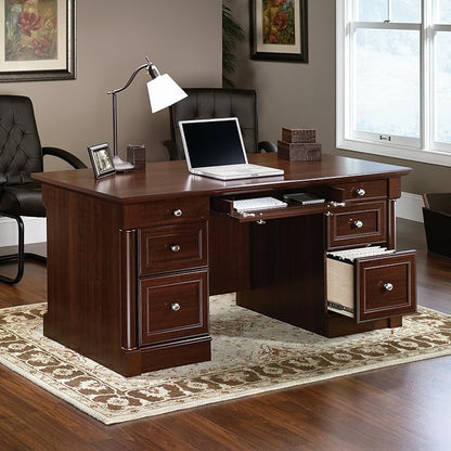 Sauder Palladia Office Desk with Drawers, Executive Desk with File Cabinet Storage, Cable Management, Keyboard Tray, in Select Cherry Finish
