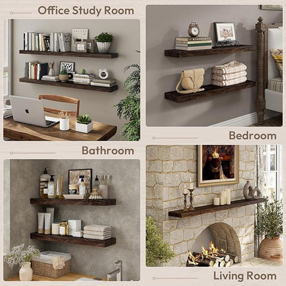 Marsmiles 72 inch Floating Shelves for Wall Solid Elm Wood Wall Mounted Shelves|Rustic Long Floating Shelves with Invisible Bracket for Bathroom Living Room Kitchen|Walnut, 1 Pack