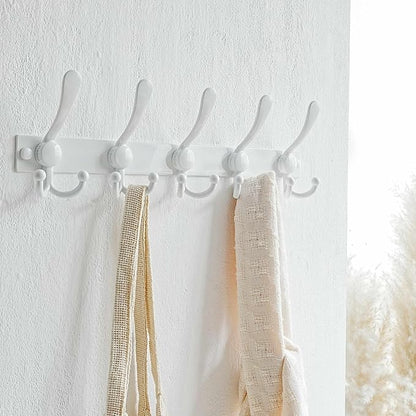 Dseap Coat Rack Wall Mount 2.0 Pro: Heavy Duty 300% Thicker, 16" Stud Mount, Stainless Steel Wall Coat Hooks Hanger for Clothes Jackets Hats Entryway Closet, MaxStrong Series, White
