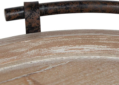 Kate and Laurel Bruillet Round Wooden Footed Tray with Handles, 15 inch Diameter, Rustic Finish