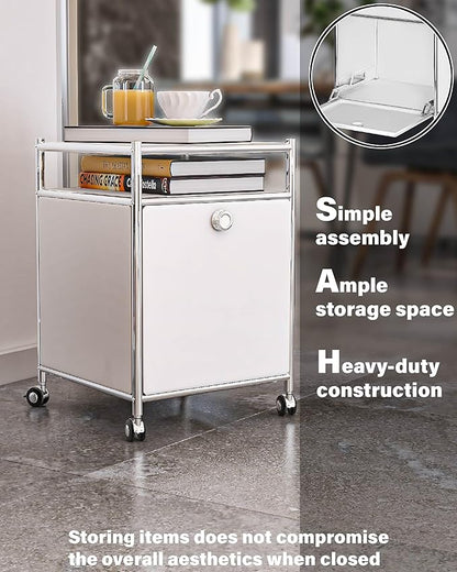Simplink Matte Storage Cart with Flap Door, Large Capacity Storage Cart with Detachable Wheels, DIY Modern Home Furnishing, Great for Home, Office, Bedroom, Kitchen (White)