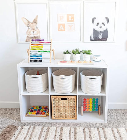 OrganiHaus Set of 3 Off-White Woven Storage Baskets for Shelves, Decorative Organizer Bins for Closet, Bathroom & Living Room, Multipurpose Home Organization Baskets, Toy Storage Basket - 15x9x10 in