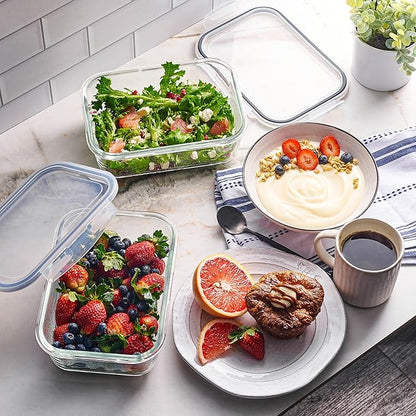 4pc Set - 8 Cup / 64oz Large Glass Food Storage Containers with Lids Airtight Meal Prep Container with Lid Lock - Freezer Microwave & Oven Safe Clear Lunch Bowl Stackable Baking Pantry Organizer