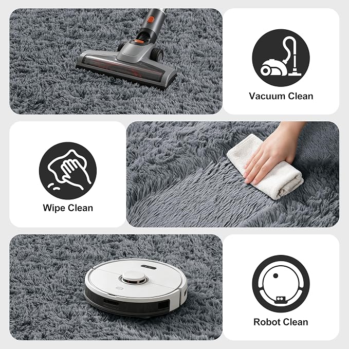 Shag Area Rugs for Bedroom Living Room,5X8 Ultra Soft Fluffy Area Rugs for Dorm,Indoor Carpet Plush Rugs for Home Decor,Dark Grey