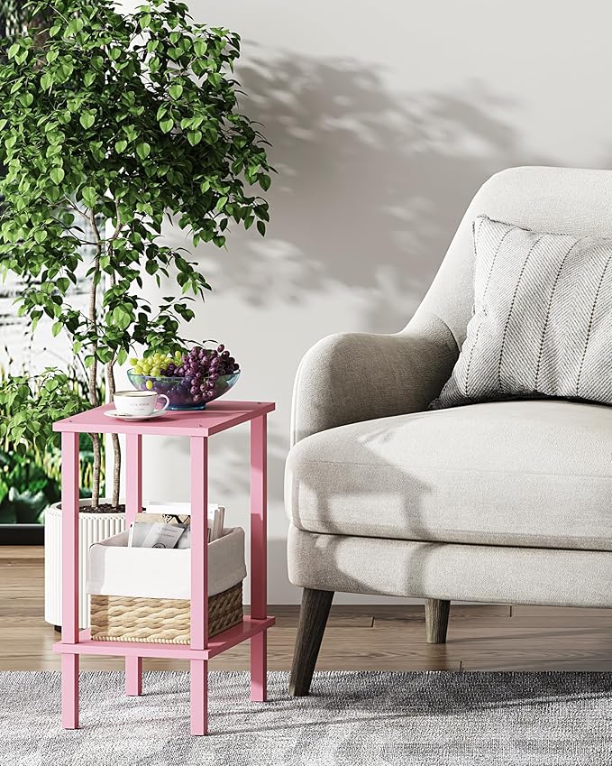 TUTOTAK End Table, Side Table, Nightstand, 2-Tier Storage Shelf, Sofa Side Table for Small Space, Living Room, Bed Room Pink TB01BP034