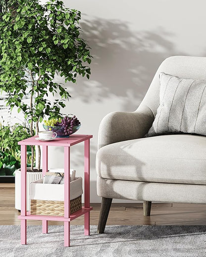 TUTOTAK End Table, Side Table, Nightstand, 2-Tier Storage Shelf, Sofa Side Table for Small Space, Living Room, Bed Room Pink TB01BP034