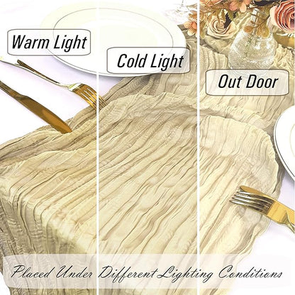8 Pack Champagne Cheesecloth Table Runner 22 x 108 inch Cream Gauze Cheese Cloth Table Runner Bulk for Rustic Wedding Baby Shower Birthday Party Boho Table Decor