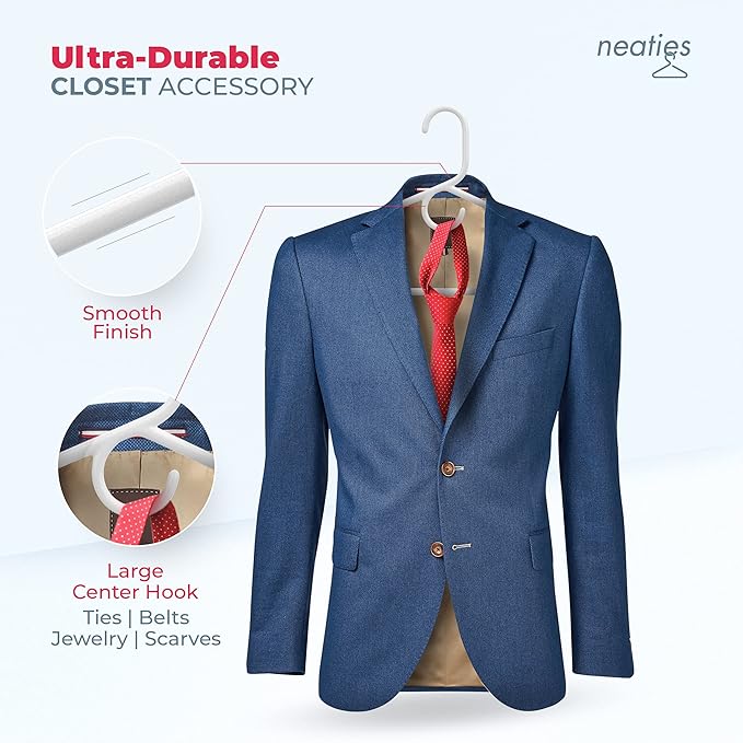 Neaties Super Heavy Duty Clothes Hangers 100+ Pack (216 Count) – Made in The USA - 10lb Capacity, Thick Plastic Hangers for Pants, Coats, Jackets, Jeans and Adult Clothing – White & Pink