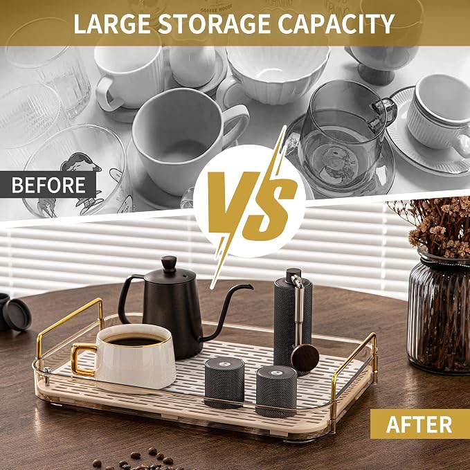 Coffee Bar Accessories, Station Organizers,Large Capacity Storage with Drain Board,Whisky Tray,Mug Tea Cup Holder Coffee Bar Organizer,Amber Gold