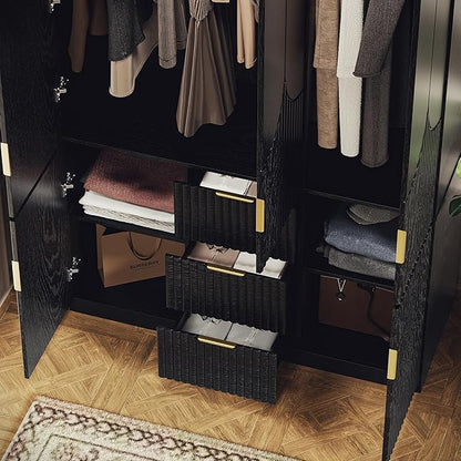 71" Wardrobe Armoire Wooden Closet with 3 Doors 3 Drawer and 2 Cabinet, Bedroom Armoire with Hanging Rod Shelf, Modern Wooden Bedroom Armoire Freestanding Wood Closet Storage Cabinet