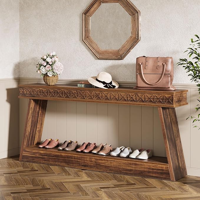 Tribesigns 70.9 Inch Extra Long Console Table, Wood Entryway Table with Storage, Narrow Long Sofa Tables Behind Couch, Farmhouse Style Entry Table for Living Room,Entrance, Foyer, Dark Brown