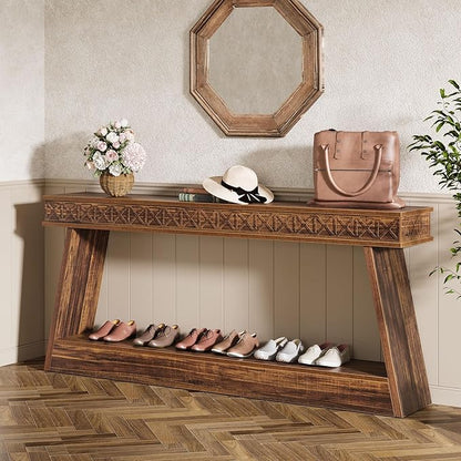 Tribesigns 70.9 Inch Extra Long Console Table, Wood Entryway Table with Storage, Narrow Long Sofa Tables Behind Couch, Farmhouse Style Entry Table for Living Room,Entrance, Foyer, Dark Brown