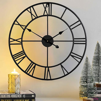CLXEAST Silent 24 Inch Wall Clocks for Living Room Decor, Large Black Metal Roman Numeral Wall Clocks for Modern Farmhouse Home Decor,House Warming Gifts New Home