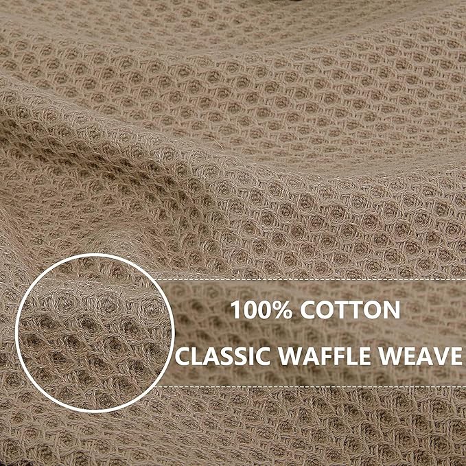 Homaxy 100% Cotton Waffle Weave Kitchen Dish Towels, Ultra Soft Absorbent Quick Drying Cleaning Towel, 13 x 28 Inches, 18-Pack, Tan